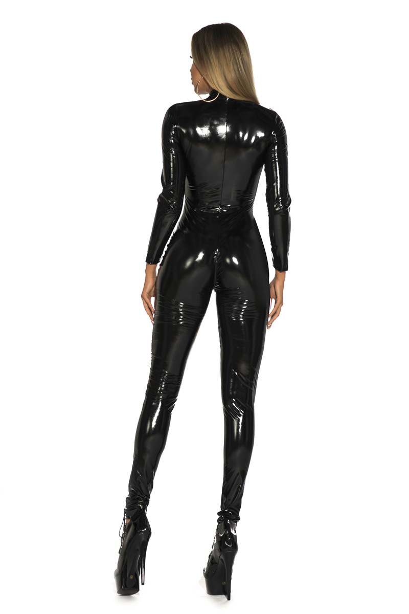 Jumpsuit kulit imitasi berkila - Sewing Latex ulasan dan harga